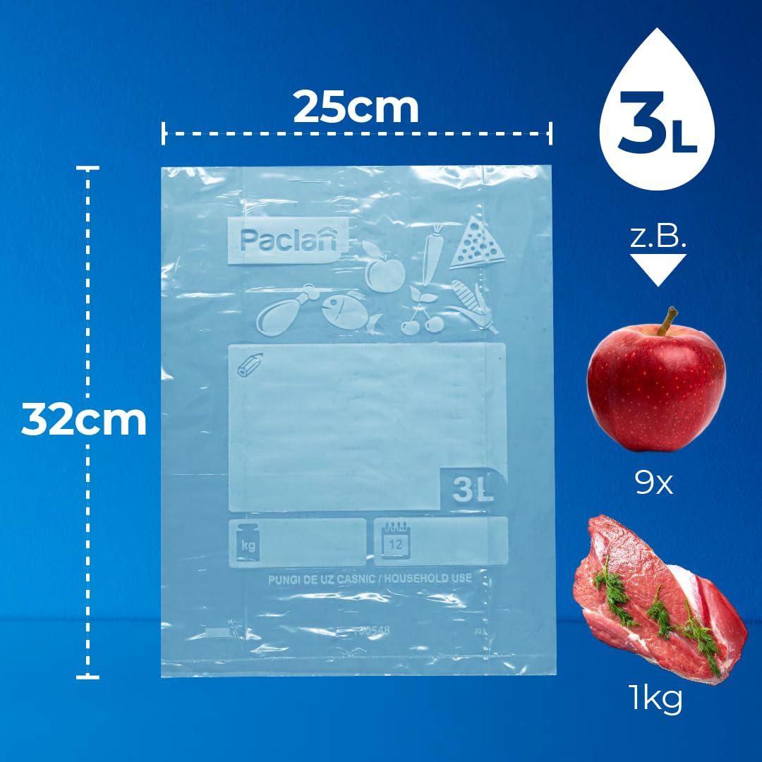 Paclan Sacchetti per congelatore, 3 litri (confezione da 30) trasparenti