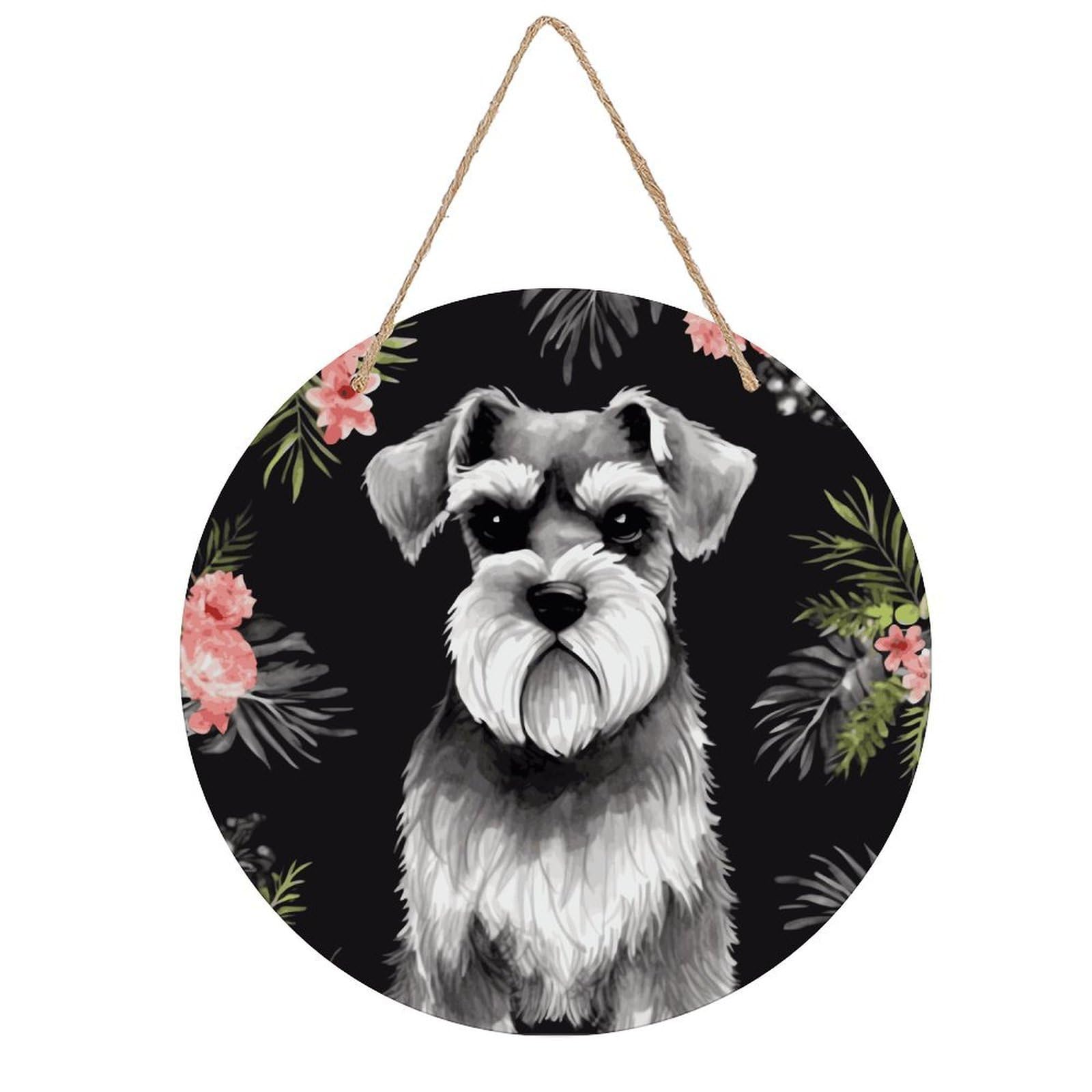 FekiLoot Schnauzer Wall Art Decor Rustic Welcome Sign Round Wood Hanging Sign Decoration Wood Plaque Door Hanger Wooden Signs Wall Hanging Decor Housewarming Gift for Home Outdoor Indoor
