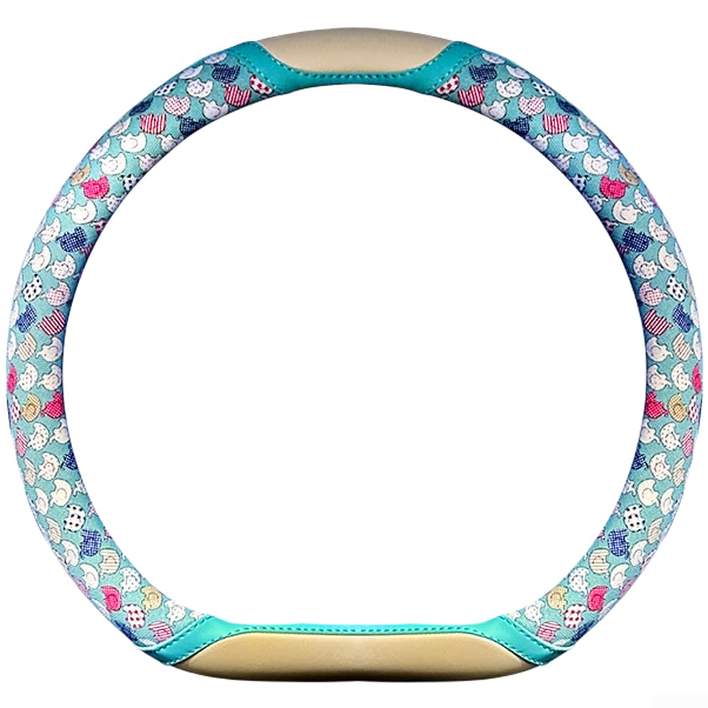 Capa de volante de 38 cm de linho respirável com design de elefante anel interno de