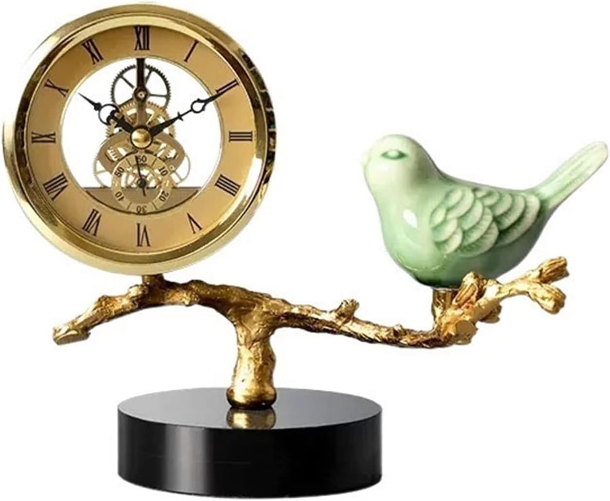 Desk Clock Vintage Luxury Seat Clock Home Silent Decoration Clock Brass Dial Ceramic Decoration Bird Decorative Mantel Clock