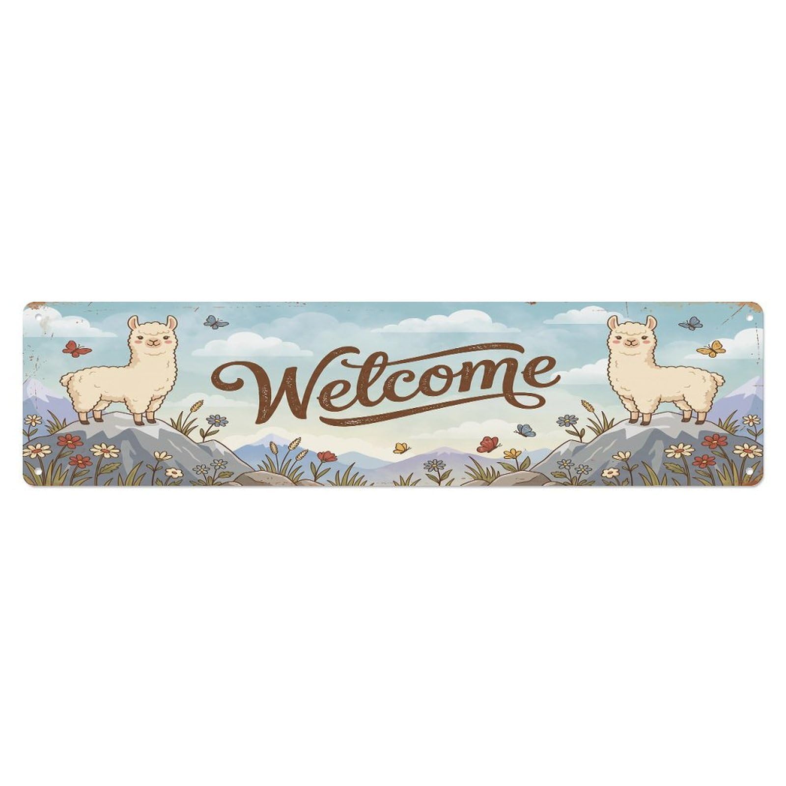 Vintage Welcome Llama Mountain Metal Tin Sign