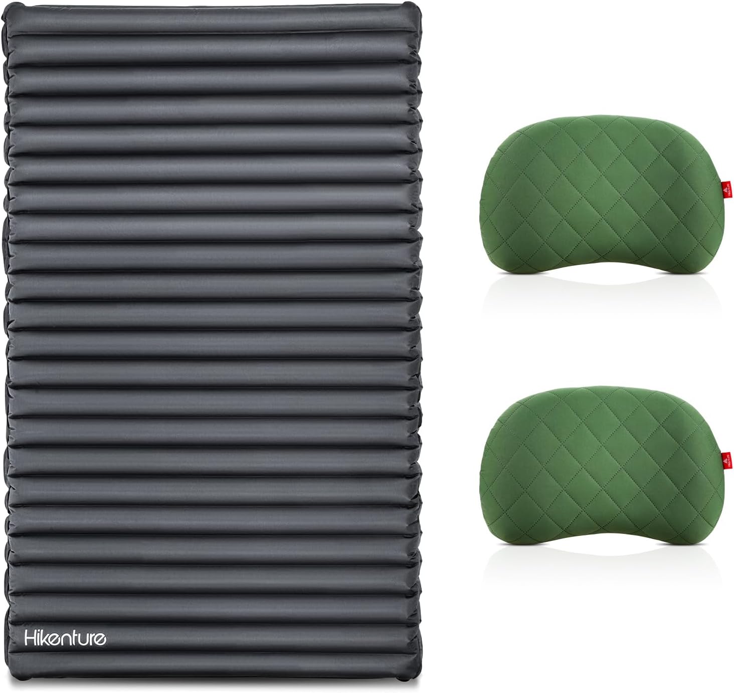 Hikenture Double Sleeping Pad with 2 Inflatable Camping Pillows Green