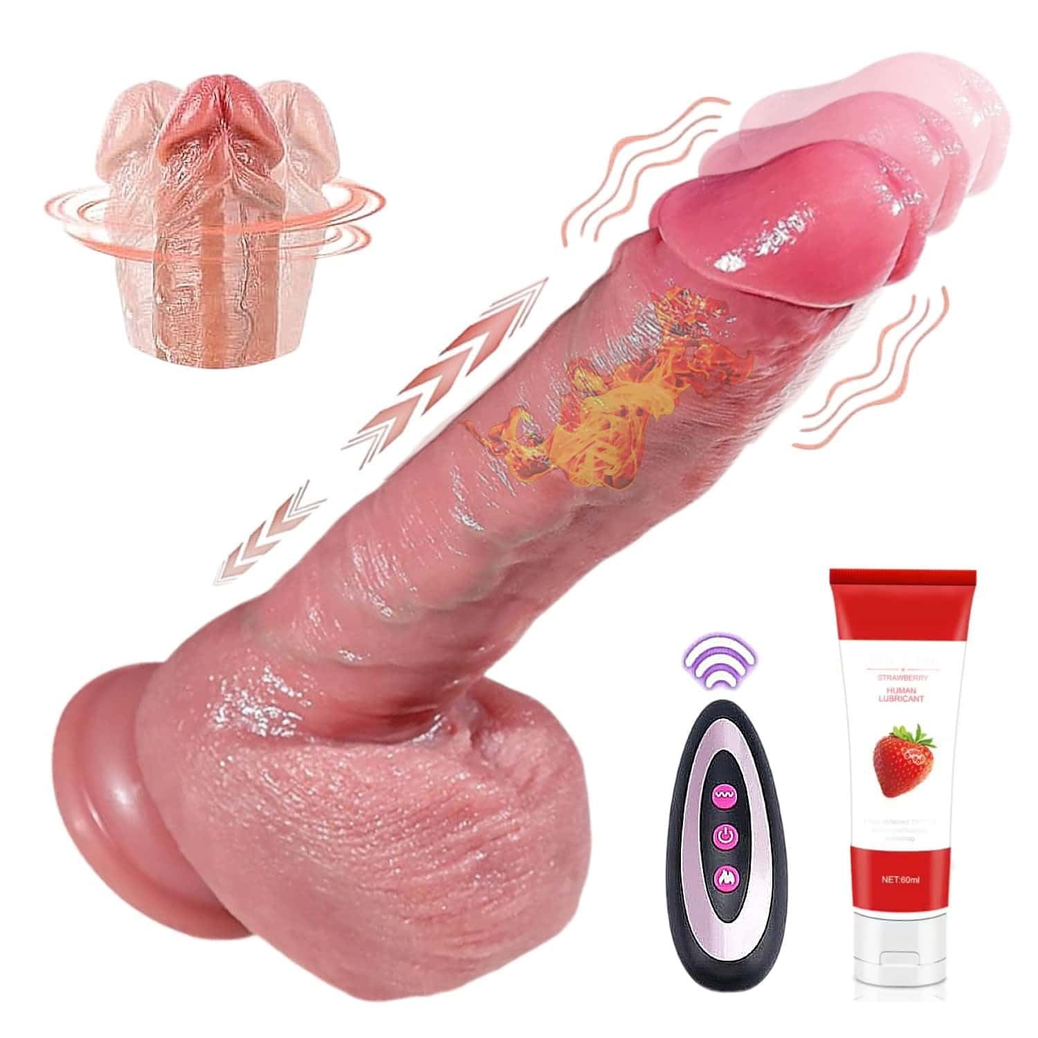 Vibrador realista para mujer con calentamiento empuje y vibracion - Consoladores juguetes eroticos para parejas - Vibrador con mando control remoto - Dildo anal juguetes sexuales para hombre