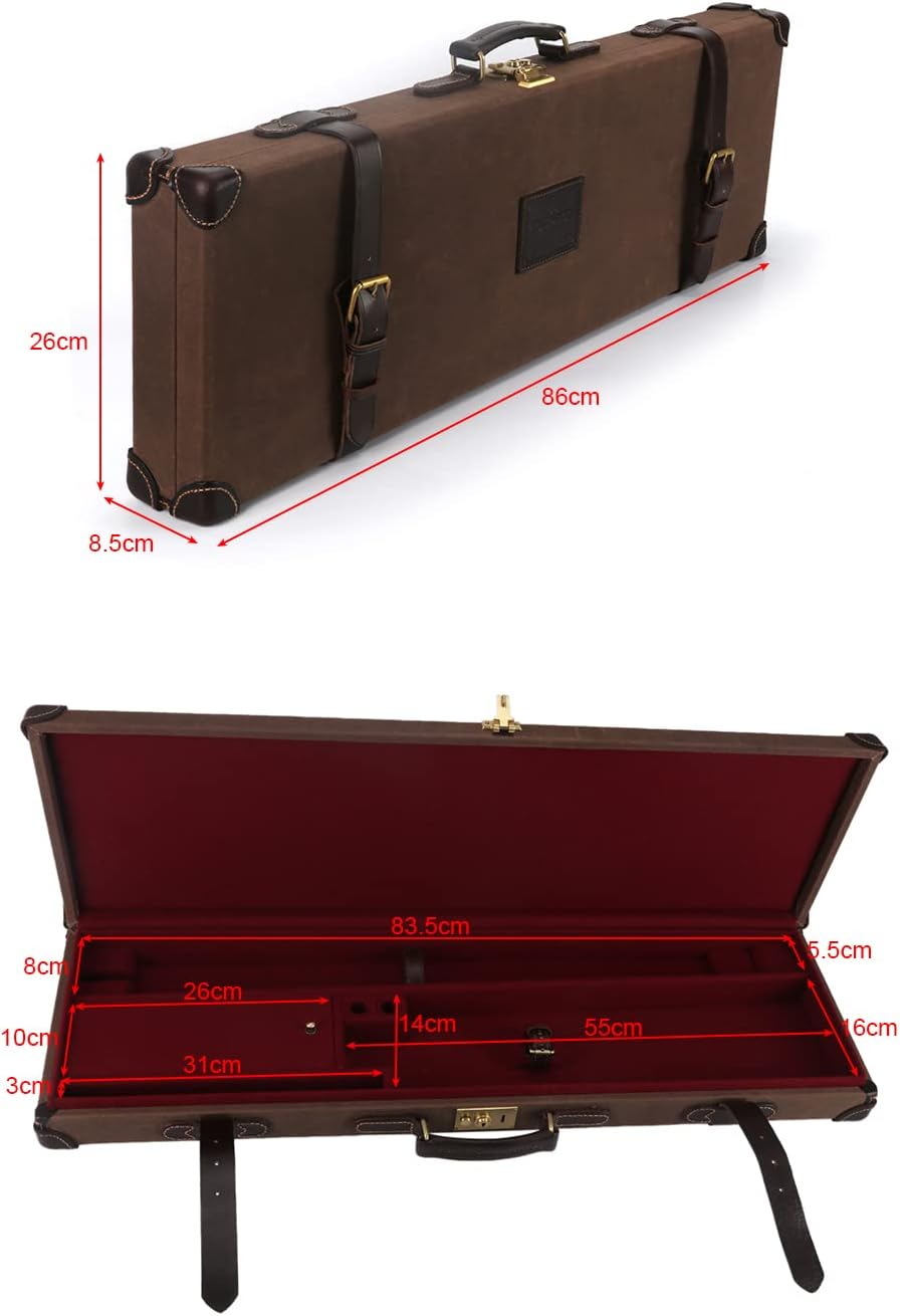 TOURBON Canvas Leather Hard Gun Case 32-inch Barrel Takedown Shotgun Case with Lock - Dark Brown (Canvas and Leather)