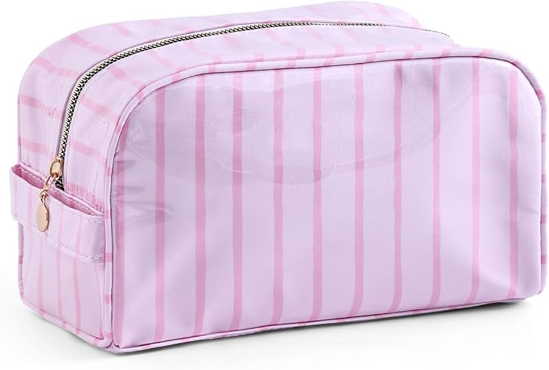 Necessaire de viagem DYSHAYEN com listras rosa e revestimento de PVC