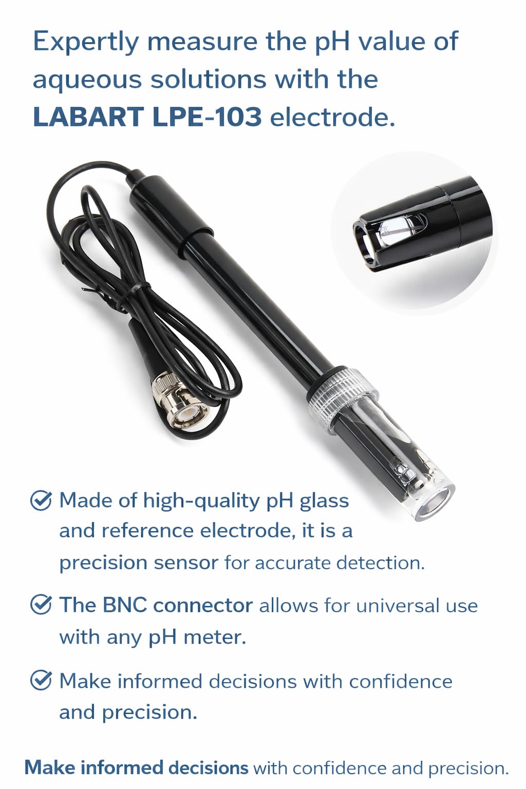 LABART 0-14 pH Electrode Probe BNC Connector, 100 cm Cable for pH Meter Monitor Controller Test Sensor, Replacement Kit for Aquarium Hydroponics Plant Pool Spa (1M Long Cable) 2