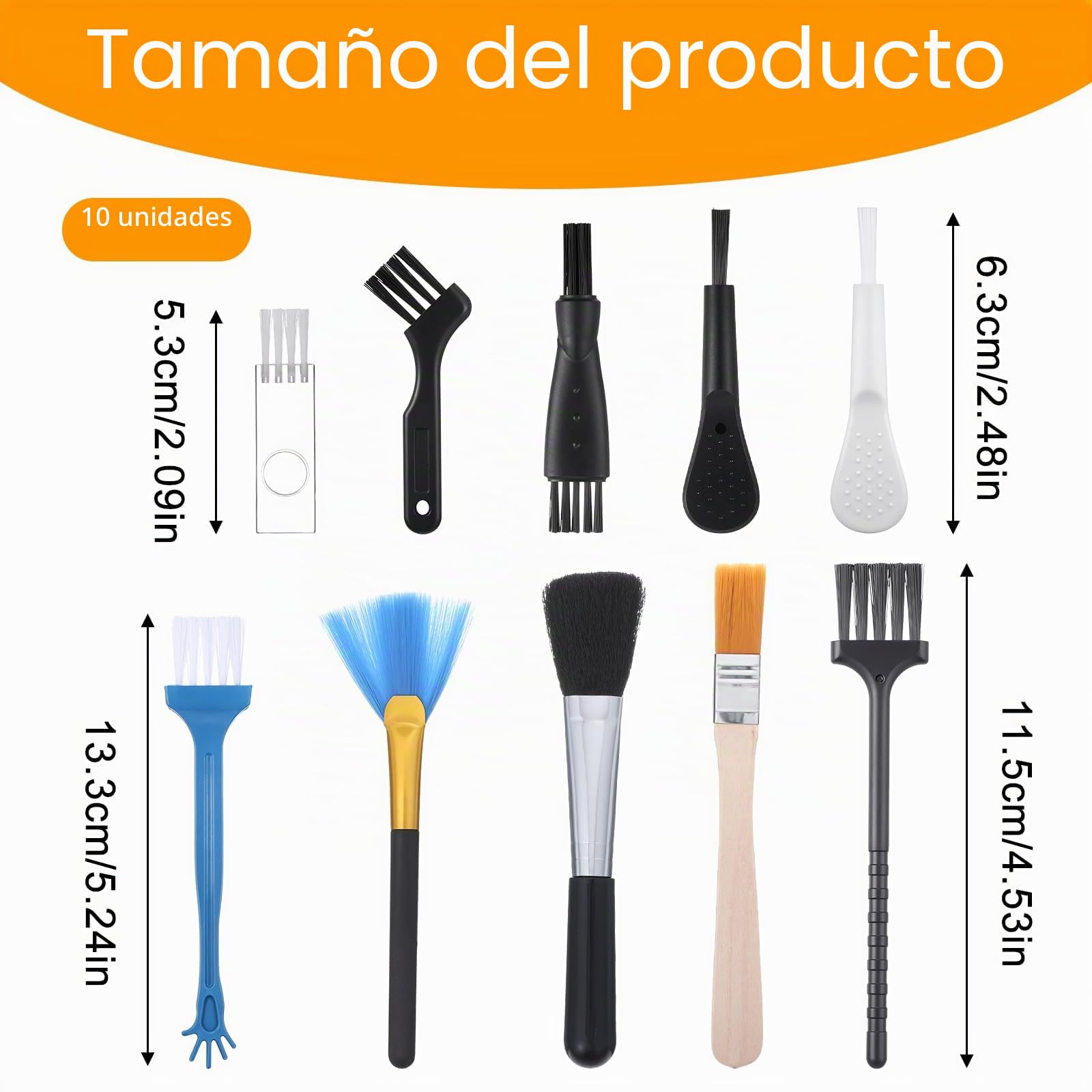 Bewudy Juego de 10 cepillos antiestáticos, juego de cepillos de limpieza, juego de limpieza de nylon para computadora, cepillo portátil para teclado, cepillo de limpieza para computadora para teclado
