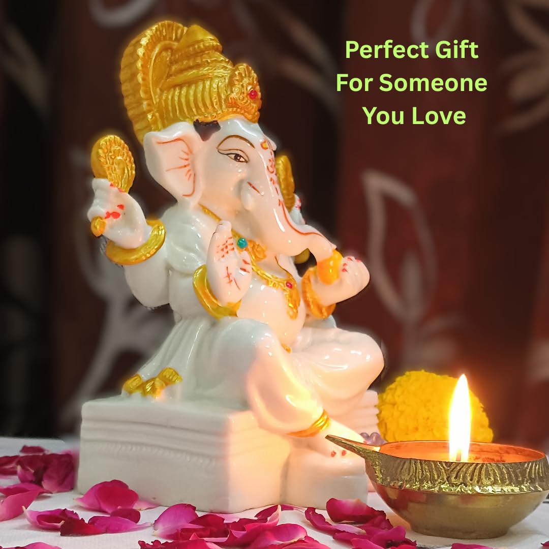 White Marble Ganesh Idol - Lord Ganesha Statue -3