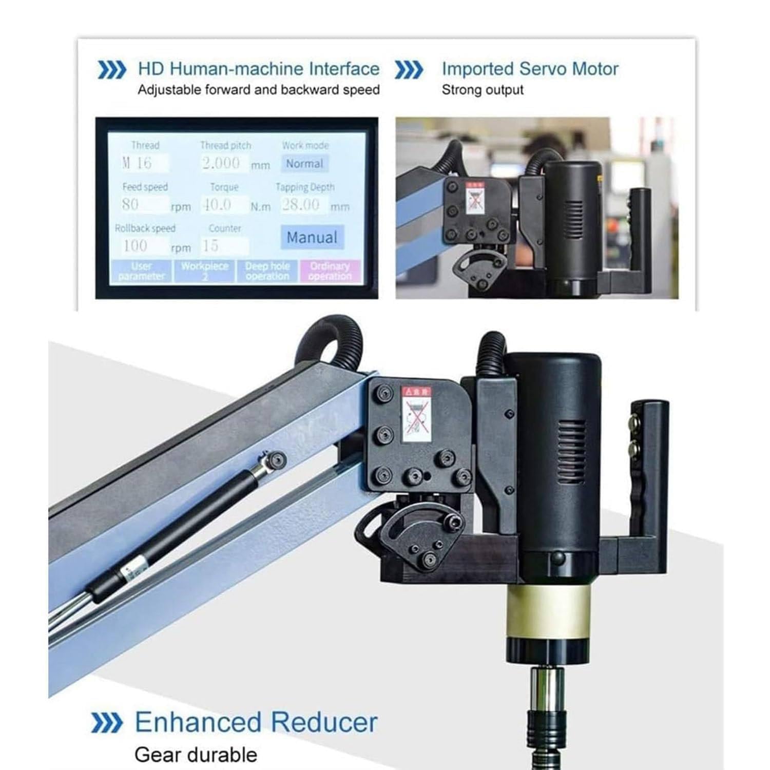 Brazo de roscado eléctrico universal M3-M16 para máquina perforadora de roscas de metal para tuberías, horizontal 1200 mm y vertical 400 mm