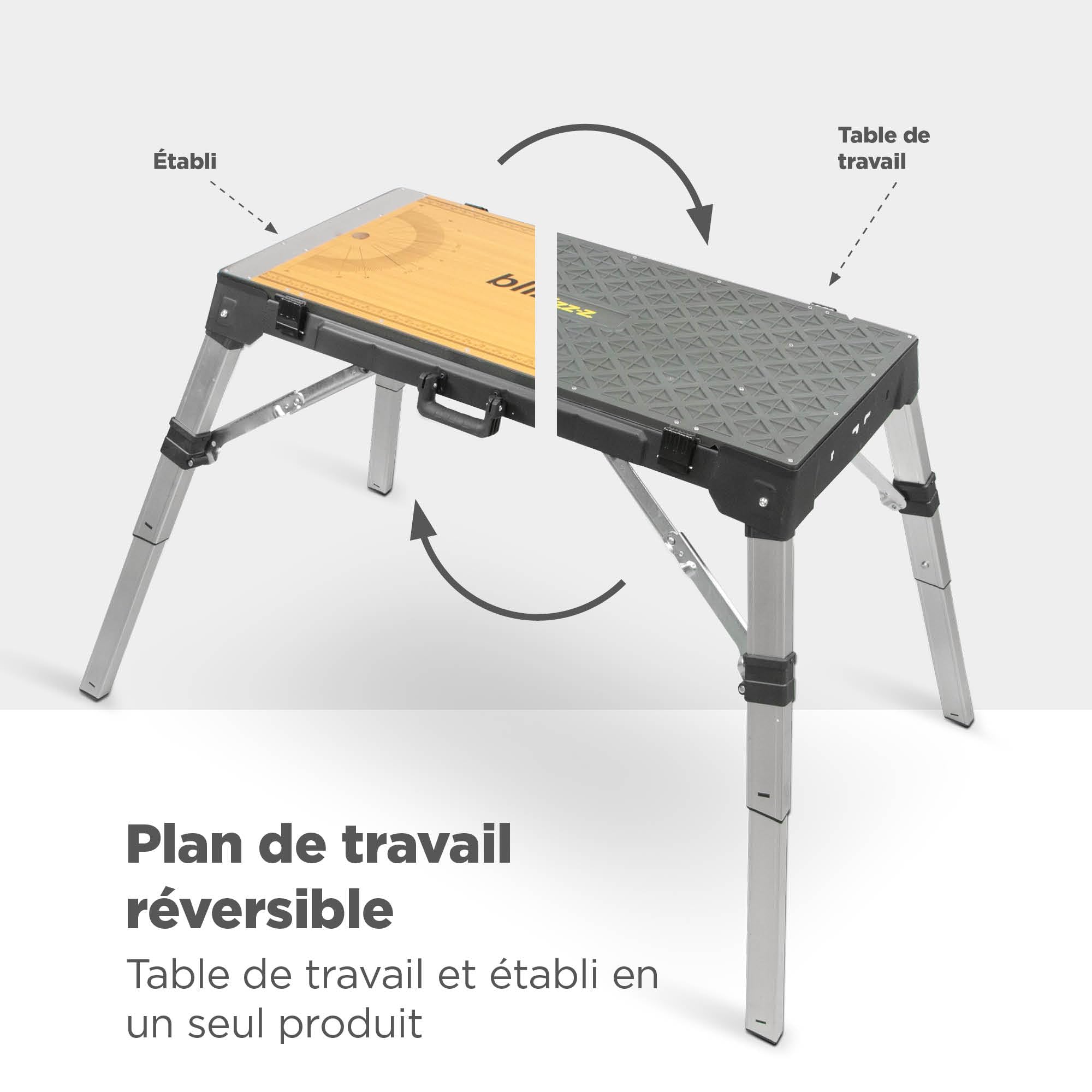 Table de Travail Multifonction 4-en-1 blizz-z, Dimensions 98 x 52 cm | Réglable en Hauteur, Pliable, Portable | Utilisation Polyvalente : comme établi, Chariot de Transport ou Table de Travail