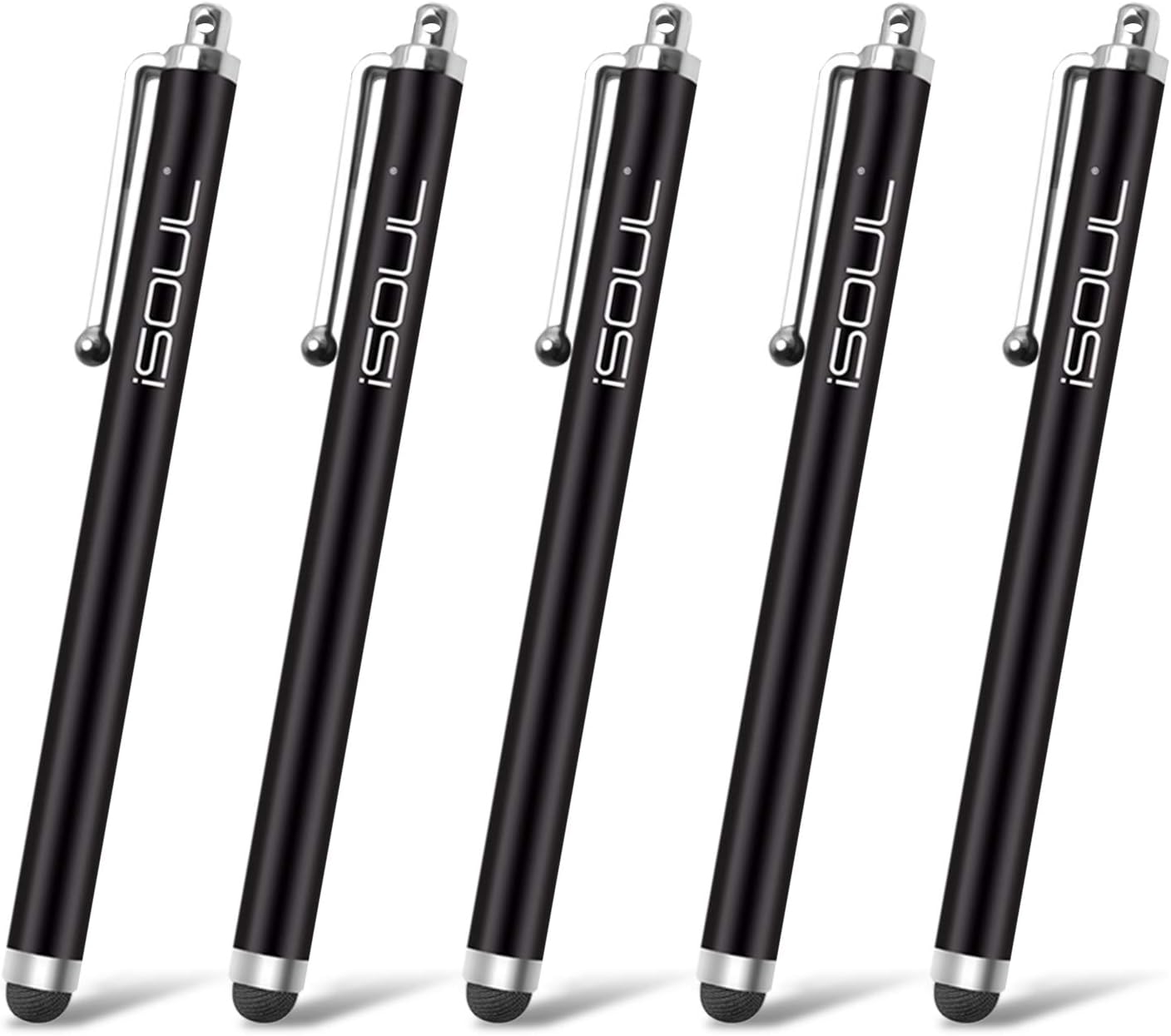 ISOUL Stylus Touch Pen, [5 PACK] Styli Capacitive Touchscreen Pen Steel Stylus For iPhone, iPad Mini, Pro, Galaxy, Note, Tab, Nexus, Nokia, Blackberry, OnePlus, Tablets and More (Black)