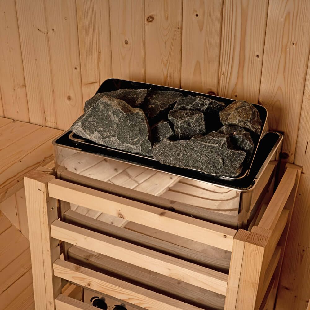 Home Deluxe - Sauna de Barril Lahti XL para Exteriores - Dimensiones: An x Pr x Al: Aprox. 195 cm x 192 cm x 220 cm, Madera: Abeto - Incl. Calefactor de Sauna y Accesorios de Sauna I Sauna de jardín,