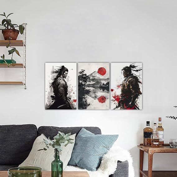 Samurai Canvas Wall Art 6 Pieces Japanese Warrior Picture Wall Art Japan Bushido Culture Painting Prints Living Room Decor Framed