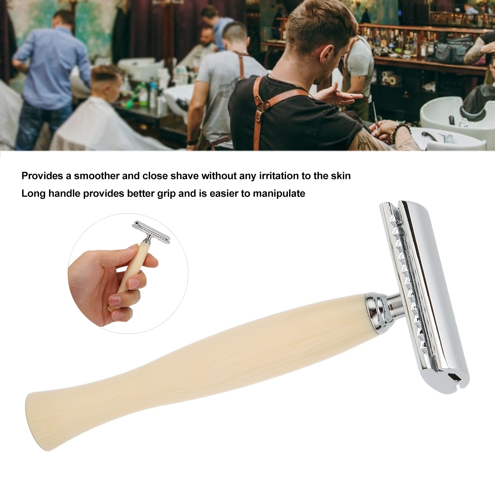 Brrnoo Maquinilla de Afeitar para Hombre, Afeitadora Manual, Doble Hoja de Afeitar de Largo con Cambio Fácil para Cara, Cabeza y Piernas (Beige)