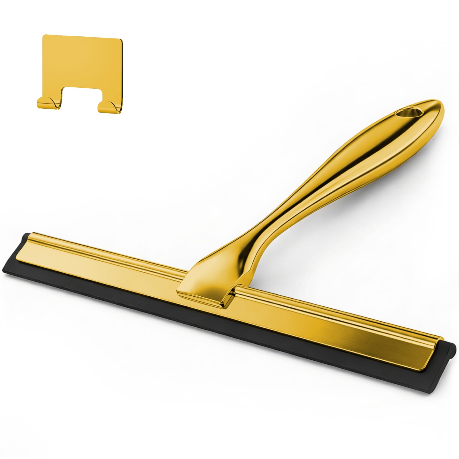 12-Inch Golden All-Purpose Shower Squeegee for Shower Doors, Tile Shower Walls, Bathroom, Window, Glass and Car Windshield, Mirrors and Kitchen-Stainless Steel