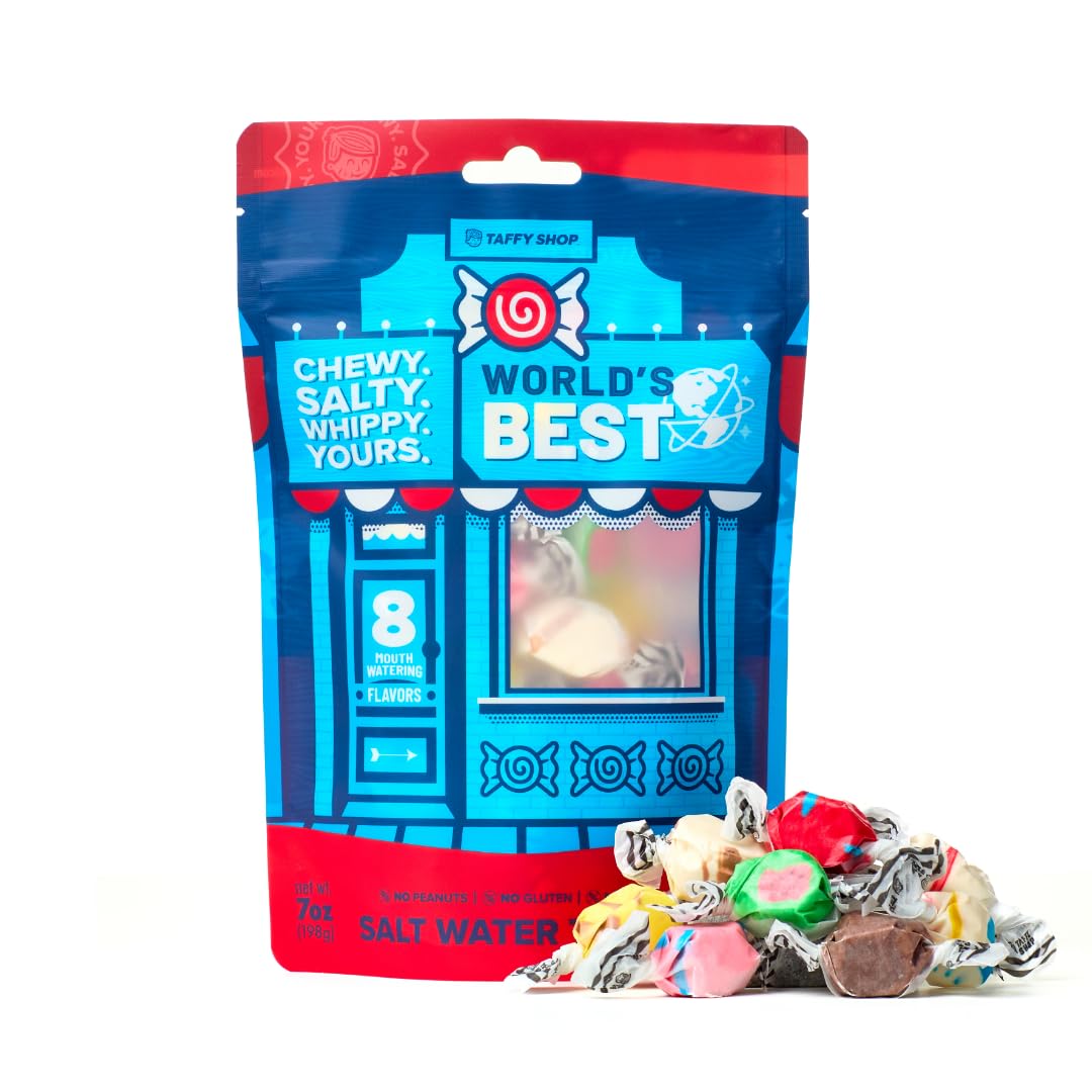 Taffy Shop World's Best Taffy - Gourmet Soft Chewy Candy, Variety Pack, Bulk Sweet Snack, Fresh Gift & Gluten-Free, 30 Individually Wrapped Pieces (7oz)
