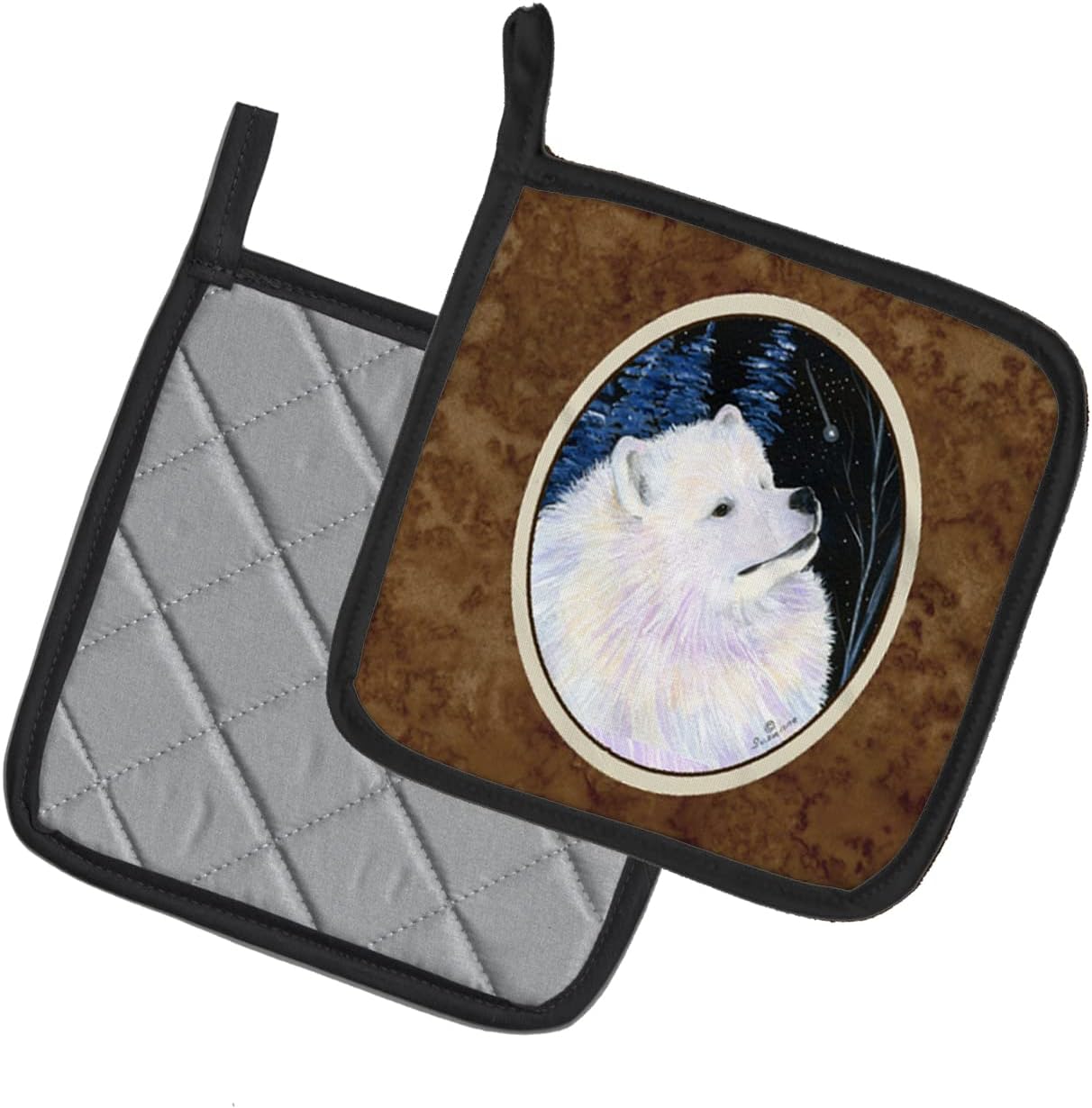 Caroline's Treasures SS8376PTHD Starry Night Samoyed Pair of Pot Holders Kitchen Heat Resistant Pot Holders Sets Oven Hot Pads for Cooking Baking BBQ, 7 1/2 x 7 1/2