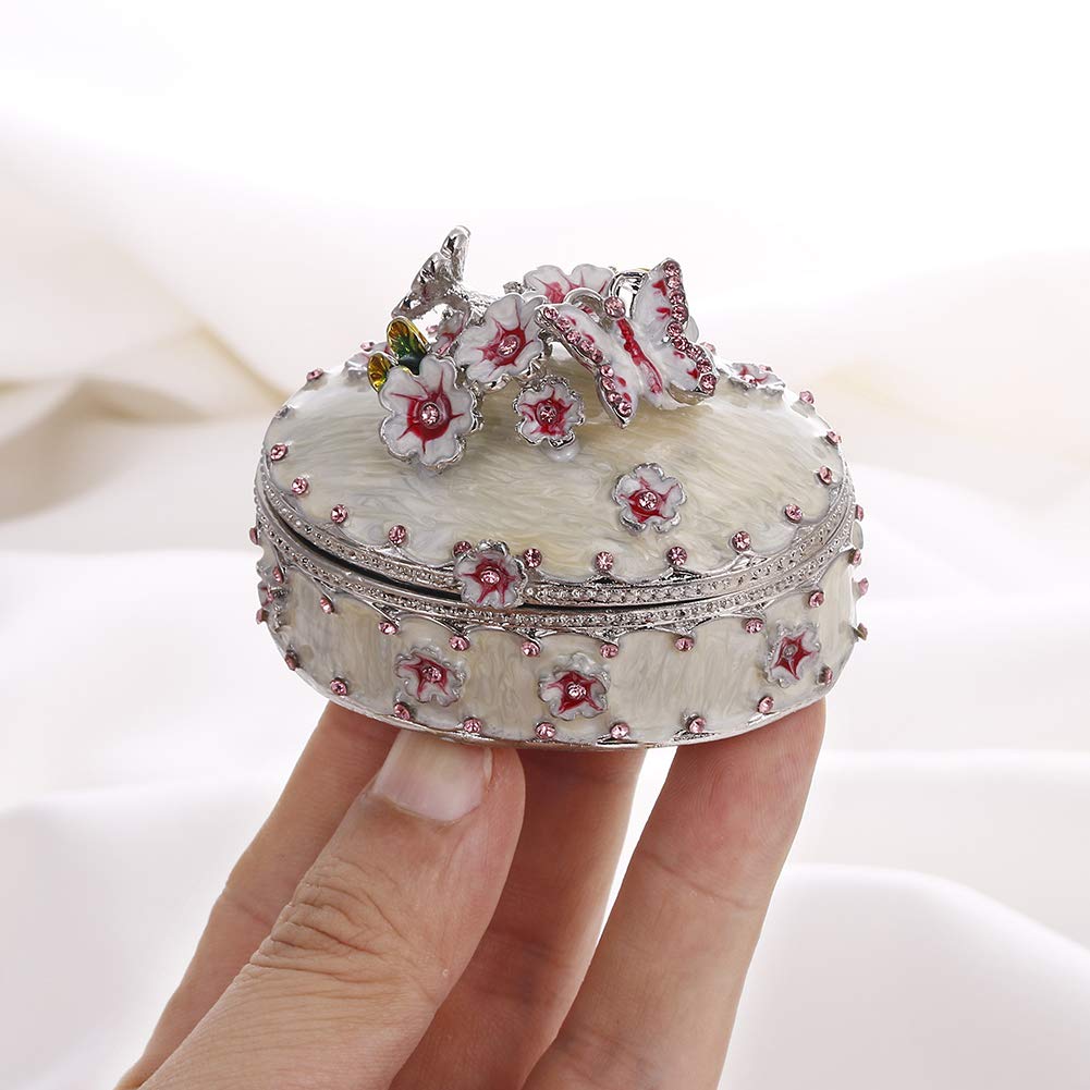 Hand Painted Rose Trinket Box - Vintage Enameled Jewelry Organizer With Rhinestones