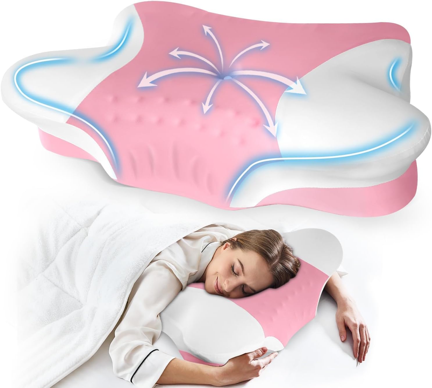 Cervical Neck Pillow for Side Sleepers – Cooling Contour Memory Foam Pillows Ergonomic Neck Support Adjustable Bed Pillows for Neck Comfort - Ideal Christmas Birthday Gift for Women Men