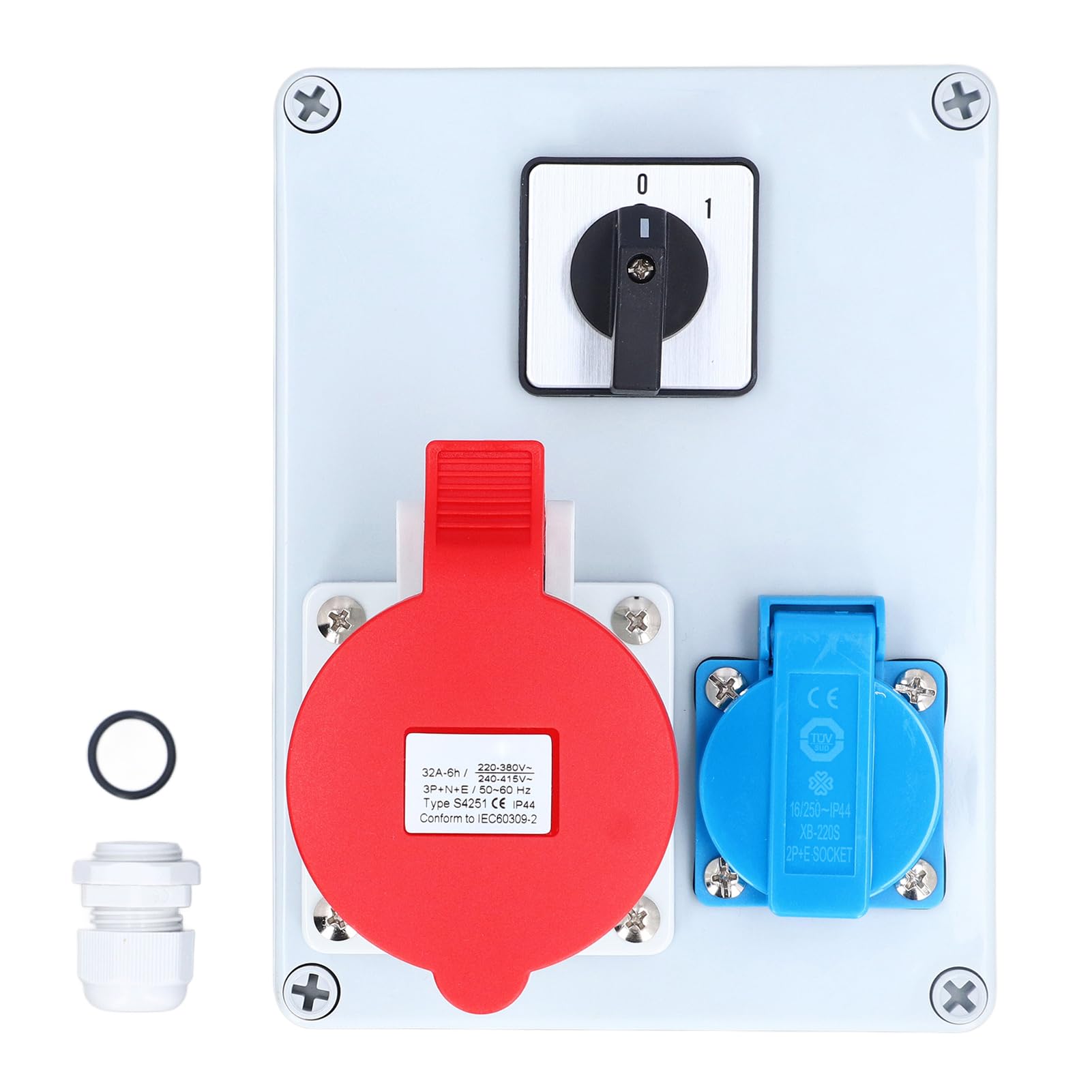 Enchufe de Pared CEE Caja Distribuidora de Energía ABS CEE 5P 32A con Salida EU 16A IP44 Interruptor de Perilla de 2 Niveles a Prueba de Agua para Energía Temporal en Edificios y Uso en