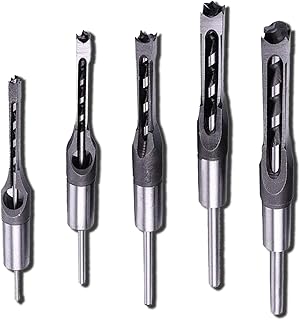 HSOKEW Woodworking Square Hole Drill Bits, HSS Woodworking Square Mortise Drill Bit Wood Mortising Chisel Set Woodworker Hole Saw Power Tool Kits, 1/2, 1/4, 5/16, 3/8, 7/16 Inchï¼Œ5pcs