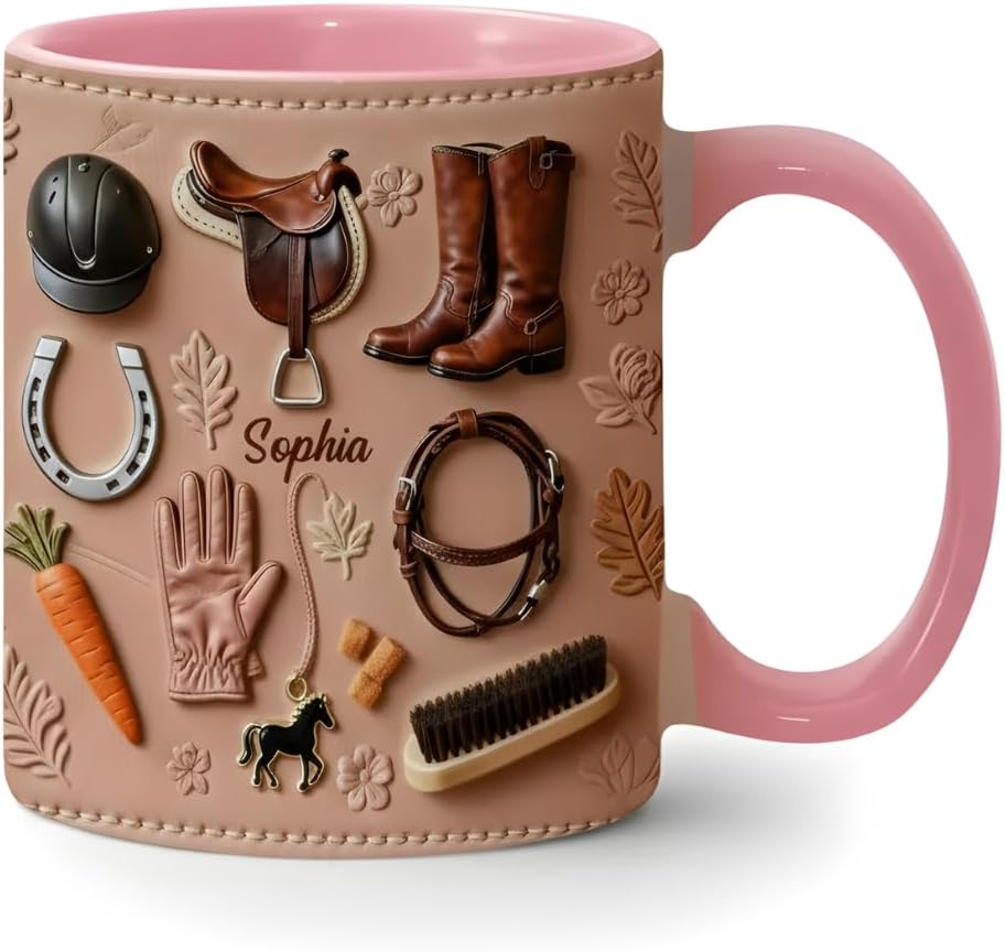 Love Horses - Personalized Cowgirl Accent Mug with Name, Custom Western Cowgirl 3D Effect Ceramic Coffee Cup for Horse Lovers, Country Girl Mothers Day, Birthday Gifts for Women, Cowgirls