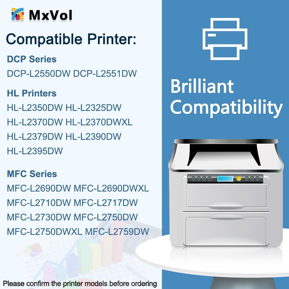 MxVol TN760 Toner Cartridge Replacement for Brother TN760 TN-760 TN730 TN-730 Toner Cartridge for HL-L2350DW HL-L2370DW HL-L2390DW MFC-L2690DW MFC-L2750DW Printer (Black, 2 Pack)
