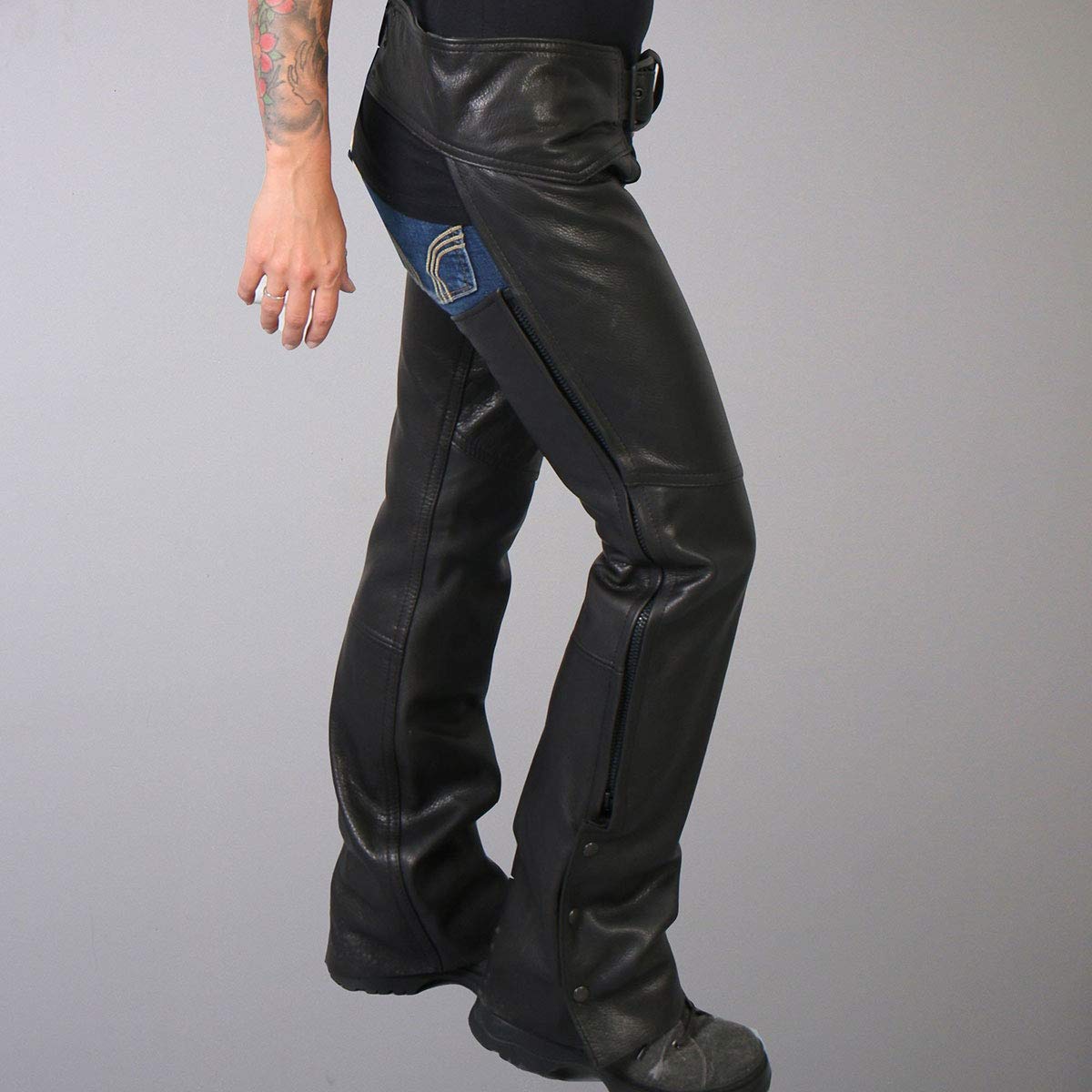 Hot Leathers CHL5001 USA Made Women's Black Premium Leather Motorcycle Chaps - X-Small