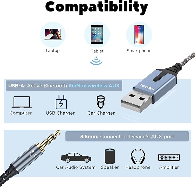 Adaptador Bluetooth 5.3 a Aux para Coche o Altavoz, receptor 3.5mm miniatura 4