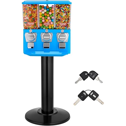 VEVOR Candy Vending Machine, Triple Compartment Candy Vending Machine with Stand, Gumball & Candies Vendings Machines with Built-in Cash Box, Detachable, Vintage Candies Dispenser for Shops, Arcades