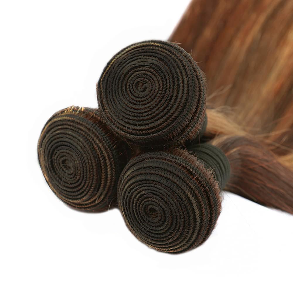 P4/30 Human Hair Bundles Chocolate Brown Bundle Ombre Straight Bundles Human Hair 24 26 28 Inch Highlight Light Brown Bundle Healthy And Soft Brazilian Virgin Remy Hair Extensions