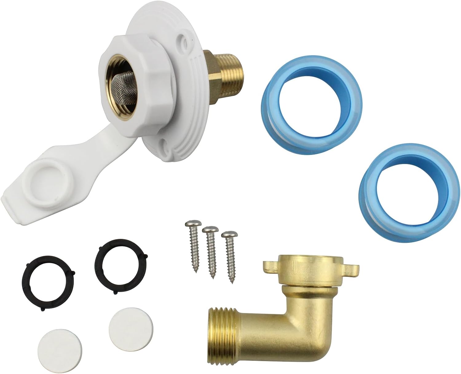 RV City Water Fill Inlet Flange Brass with Hose Elbow Check Valve, Water Inlet for Camper RV Trailer Motorhome Marine,White Hookup Connector Check Valve