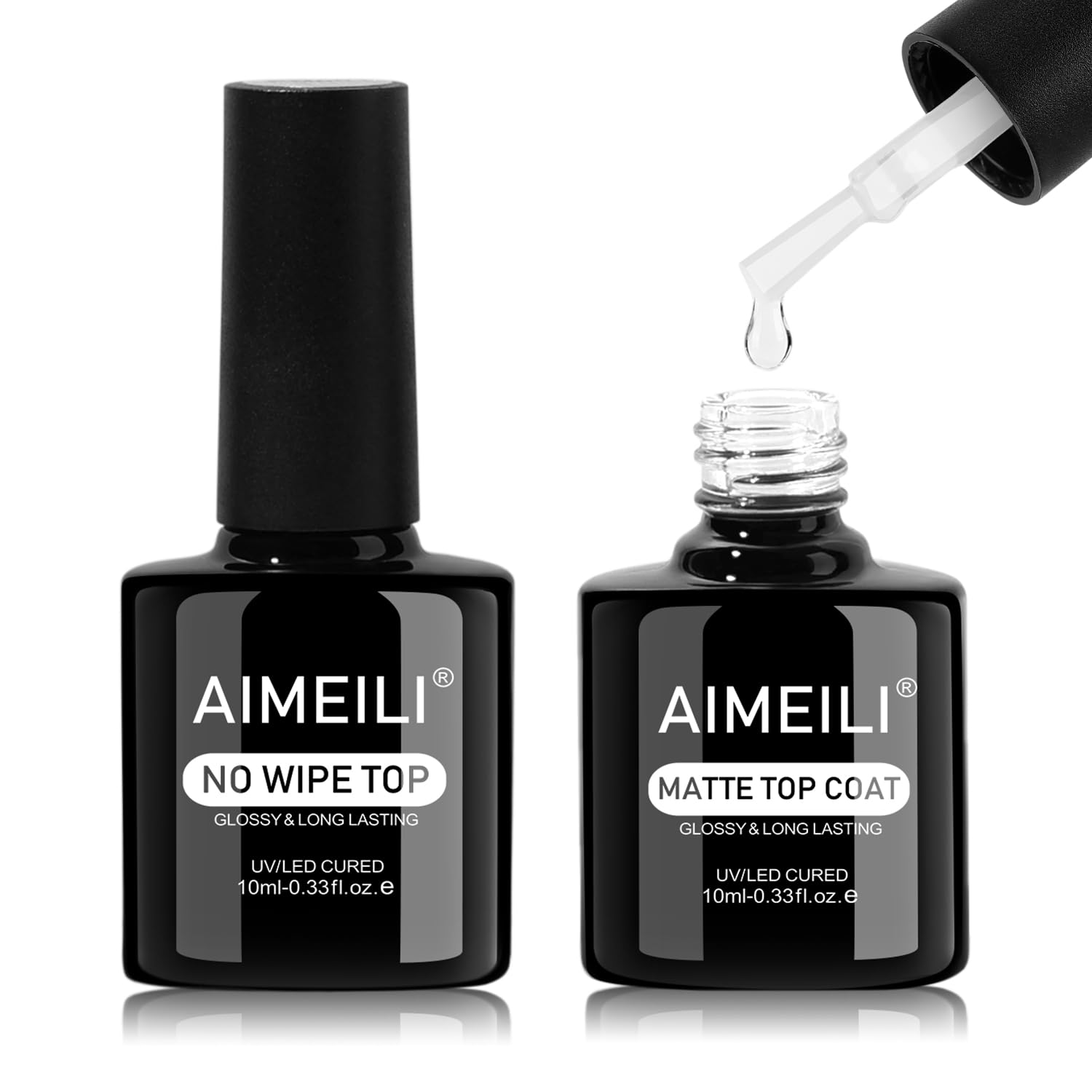 AIMEILI Gel Nail Polish No Wipe Top Coat and Matte Top Gel Set, Cruelty Free, Vegan, Shine Finish and Long Lasting Soak Off
