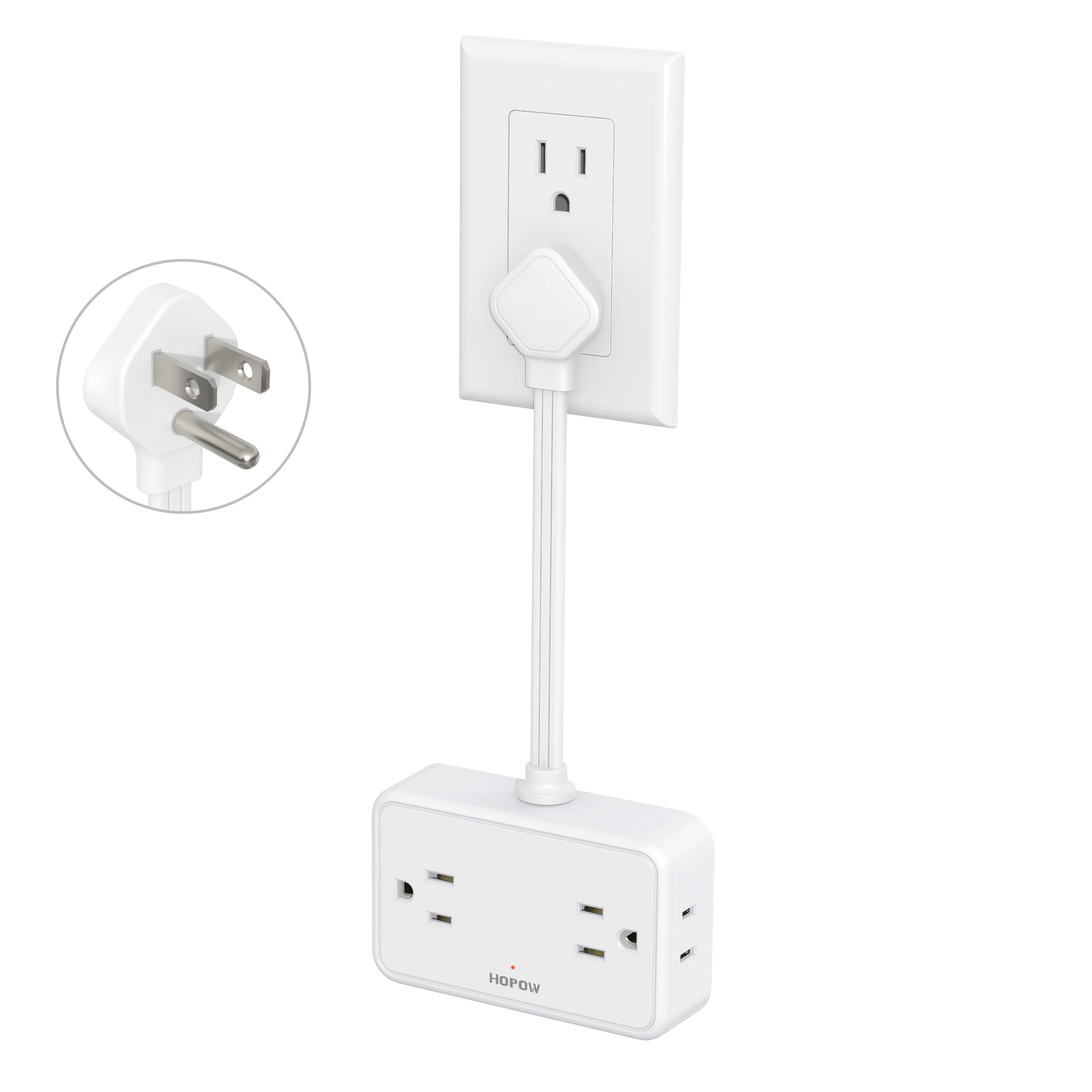 HOPOW Outlet Extender with 6 Inch Cord, Short Extension Cord with 4 Outlets & 4 USB Ports(2 USB C), No Surge Protector for Cruise Ship, Multiple