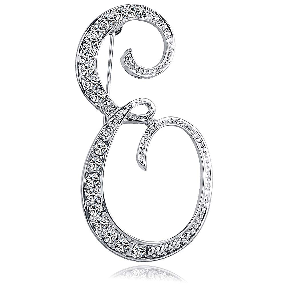 Letter Brooch Pins Initial Rhinestone Brooch for Women Crafts Silvery A-Z