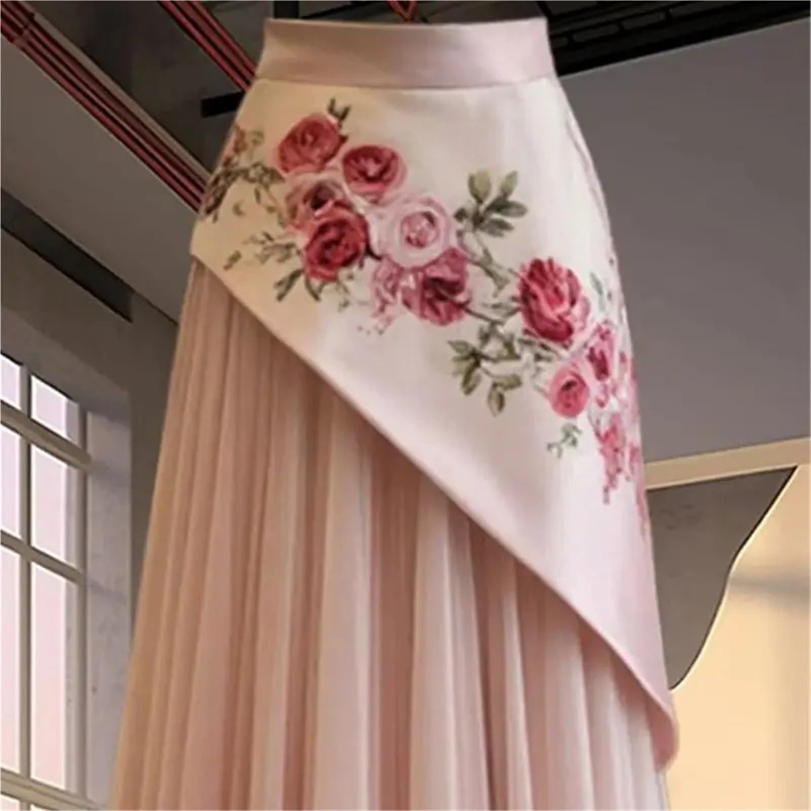 Gonna Lunga Estiva con Stampa Floreale da Donna, a Vita Alta, Elegante, Patchwork, Ampia Gonna a Ruota, Pieghe Vintage per Donna
