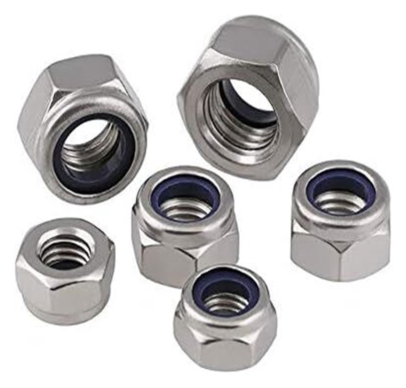 100 tuercas de seguridad hexagonales Nylock con rosca izquierda, M6 a M12, acero inoxidable 304, inserto de nailon autoblocante, tuercas hexagonales de rosca inversa for uso industrial(M12)