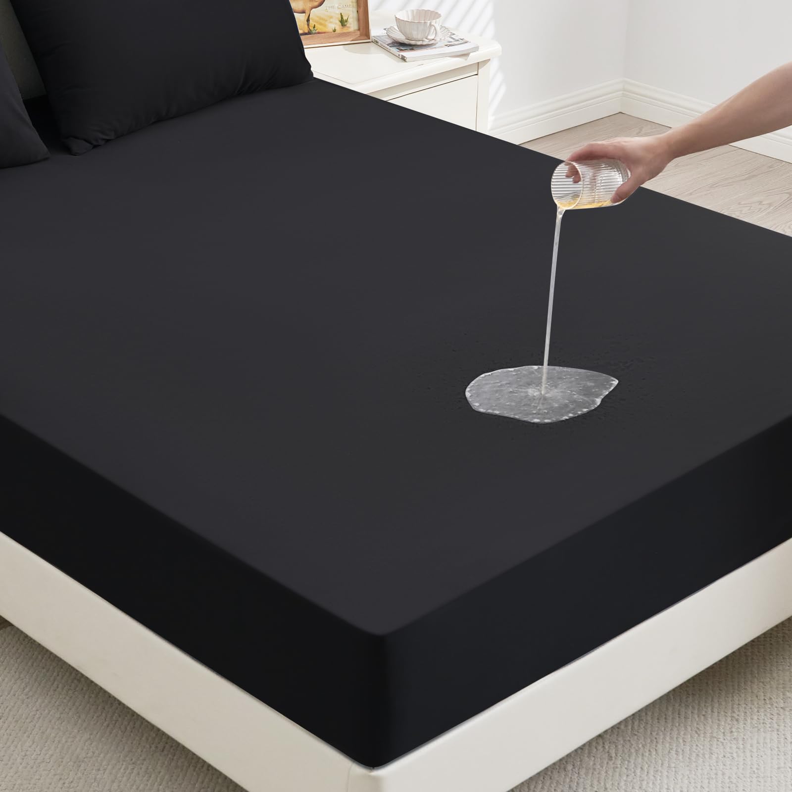 mafudoxi Matratzenschoner 180x200cm Wasserdicht, Spannbettlaken, Matratzenschutz Atmungsaktive, Matratzenauflage für Matratzen bis 30cm, Inkontinenzunterlage waschbar, Nässeschutz Bettlaken-Schwarz