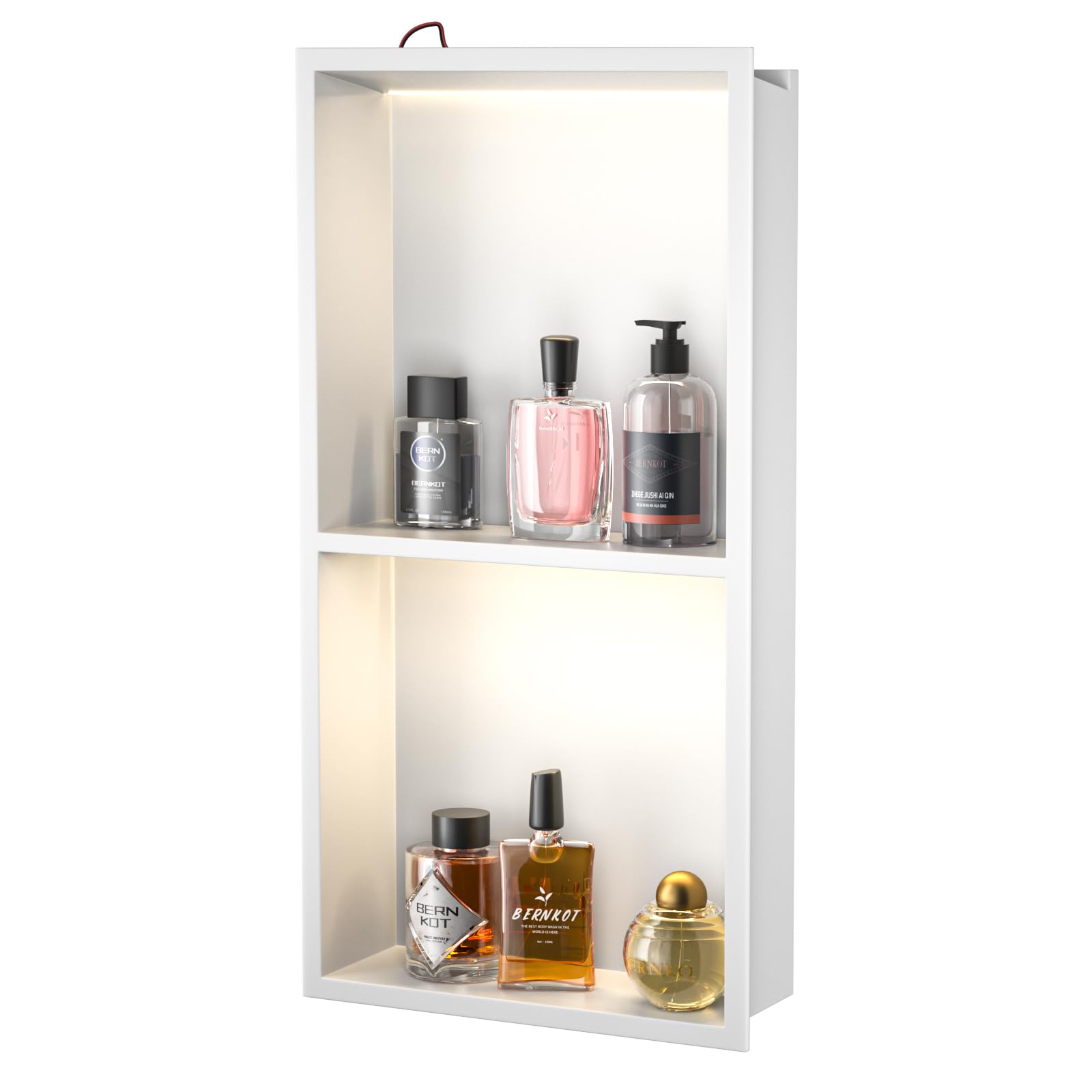 Nicho de pared de acero inoxidable con LED, empotrado, estante de ducha de dos capas, nicho de pared para baño, nicho de ducha, nicho de ducha, 60 cm x 30 cm, no requiere azulejos, color