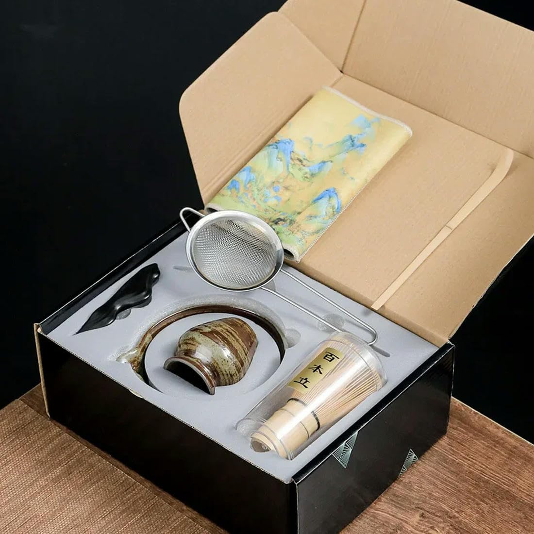 QQLADY Juego de té japonés Matcha, 7 Uds., Cepillo para té, tazón de té de cerámica, Herramientas de té Hechas a Mano Tradicionales Chinas