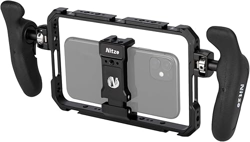 Nitze Jaula para teléfono inteligente con asas laterales, kit de jaula universal de aluminio para teléfono inteligente, aparejo de video para