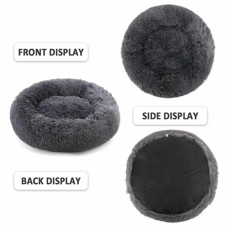 MEETOZ Plush Donut Cat Bed,20in Round Soft Fluffy Plush Pet Round Bed,with Non-Slip Bottom Warming Pet Bed Washable Cushion for Small Medium Dogs and Cats (Deep Grey) - Image 2