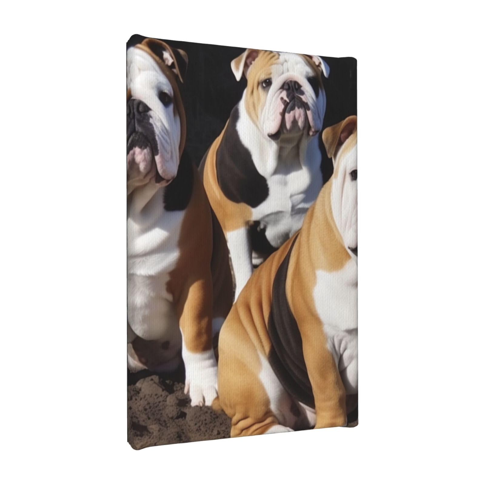 YKLJG English Bulldogs Printed Wall Art Canvas Painting 20x30 CM Wooden Framed Picture Painting Artwork Prints for Bedroom Kitchen Home Office Decor