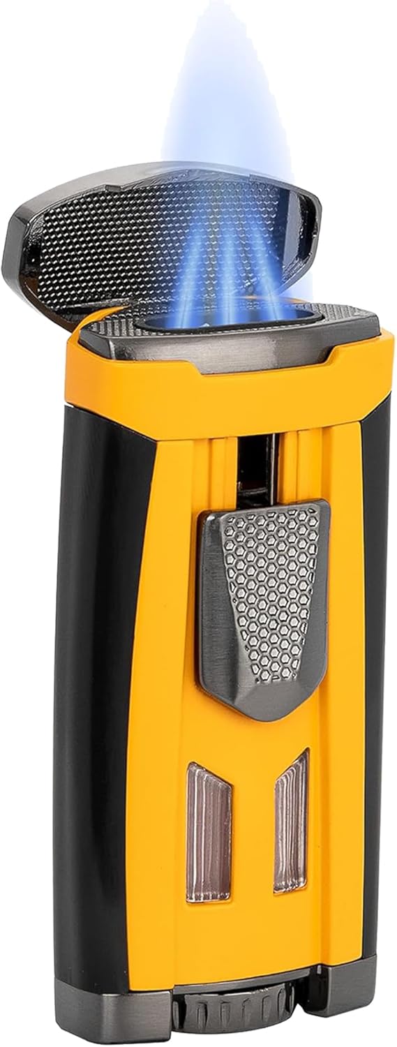 Xikar HP3 Triple Jet Flame Butane Torch Lighter, Yellow | Wind-Resistant, Refillable with EZ-View Fuel Window, Adjustable Flame & Easy Push Ignition
