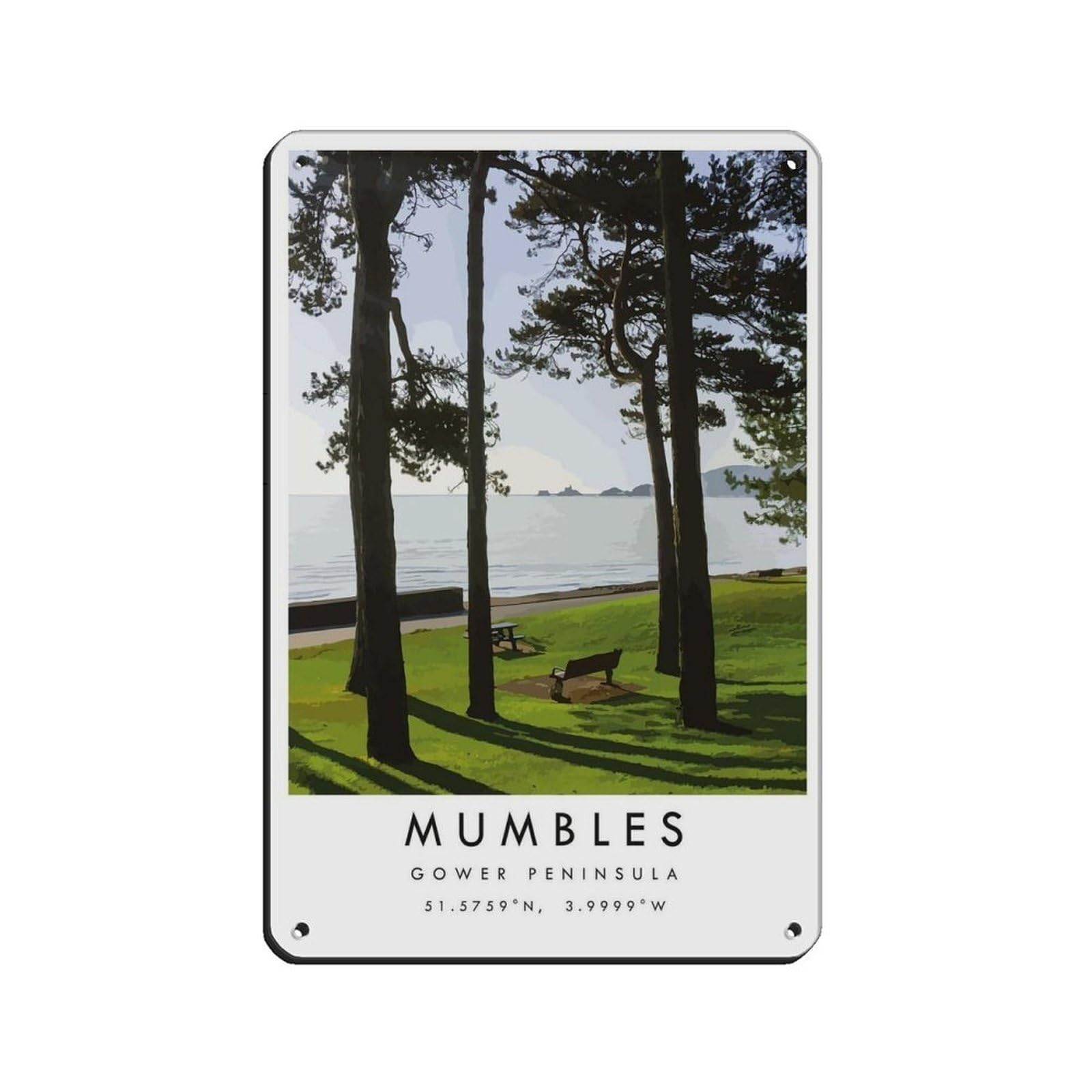 Mumbles Travel,Gower Peninsula Poster Retro Poster Metal Tin Sign Chic Art Retro Iron Painting Bar People Cave Cafe Family Garage Poster Wall Decoration 8x12inch(20x30cm)