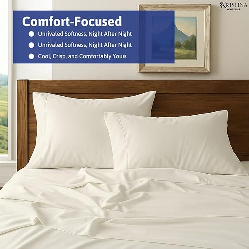 Miniatura 5 de KRISHNA Juego de sábanas de 4 piezas, 100% algodón egipcio Giza, ultrasuave y transpirable, calidad de hotel, se adapta a colchones de hasta 18