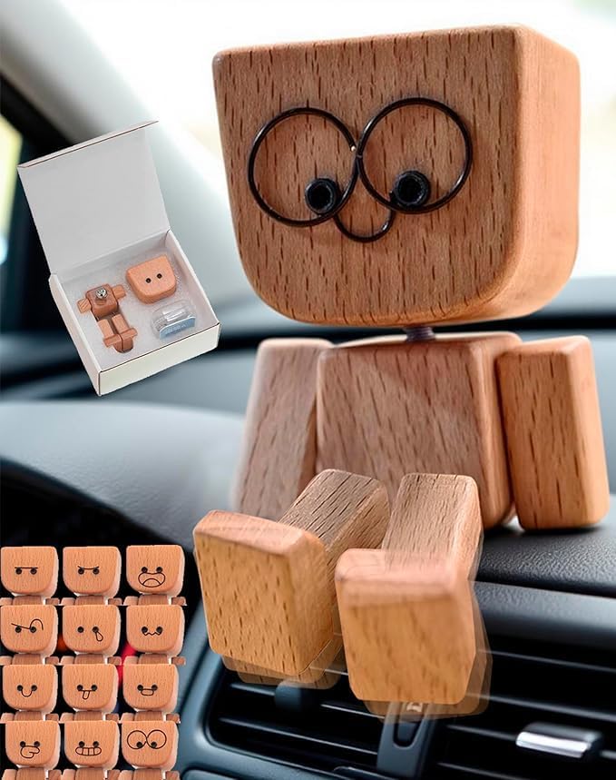 1New Arrival Charming Little Wooden Figure That Sways with 12PCS Magnetic Expressions,Handcrafted Shaking Wooden Man Figurine Shaking Feet Woodens Doll,Creative Car Dashboard Decorations(Fragrance-D)