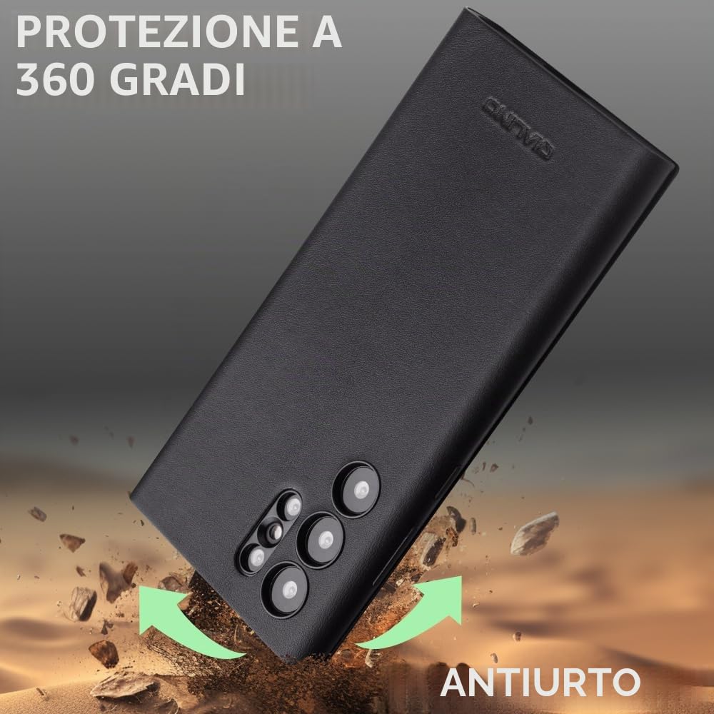 Smart S23 Ultra Custodia in vera pelle per Samsung Galaxy S23 Ultra Light Phone Cover con Luxury Business Smart View Case per S23 Ultra (solo per S23 Ultra Nero)