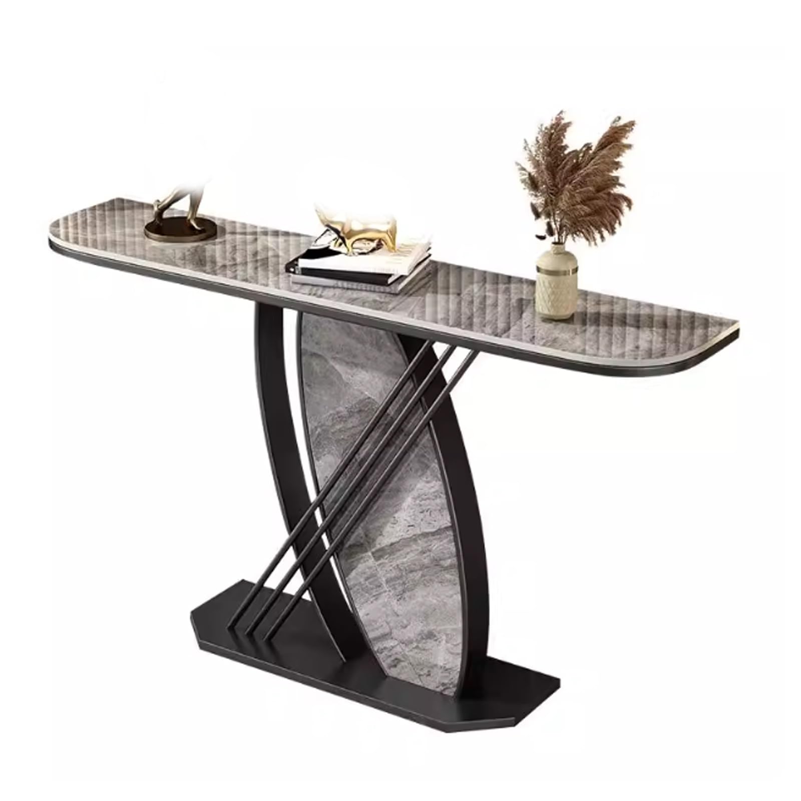 Mesas Consola de losa de Piedra para recibidor, Mesa Consola Moderna con Base, Mesa de Entrada, para Sala de Estar, recibidor, decoración del hogar (Negro + Gris, 100 cm/39,3")