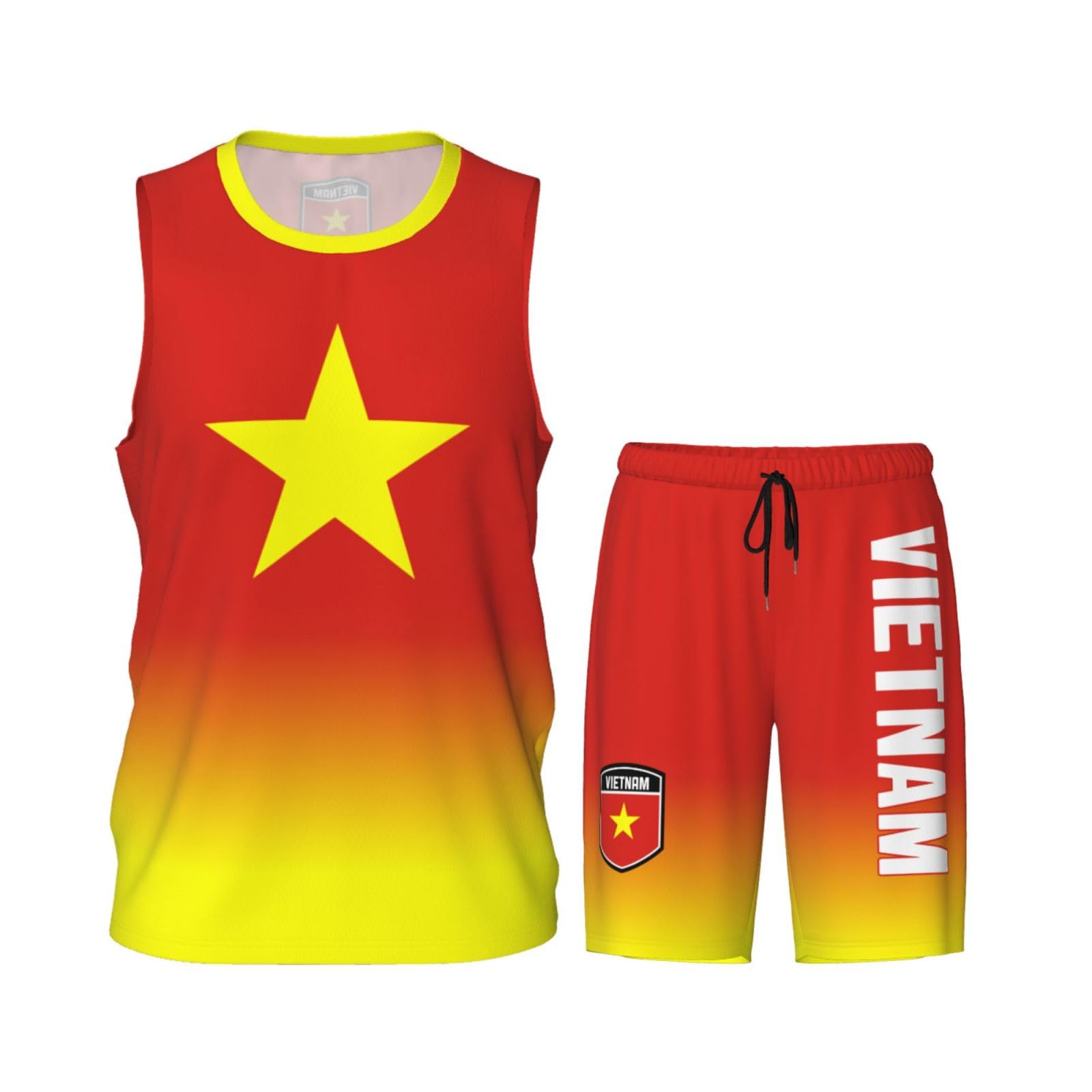 DABOYOZHZH Vietnam Flag Basketball Uniform Suit for Men Team Training Athletic Gradient Jersey